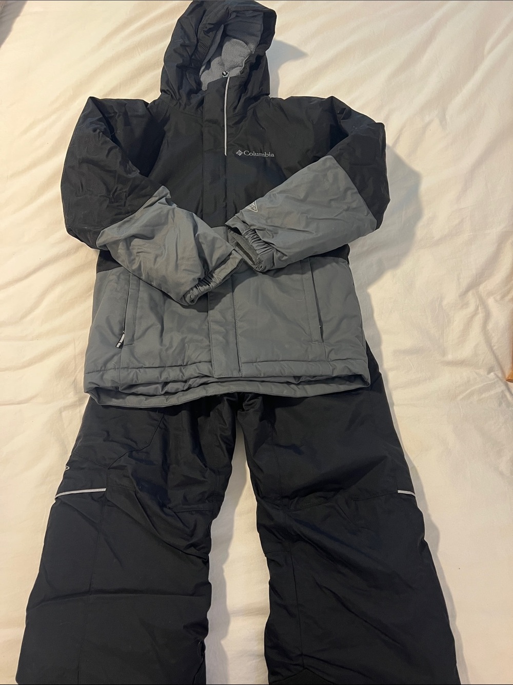 Columbia Gray & Black Hooded Winter Jacket with Snow Pants